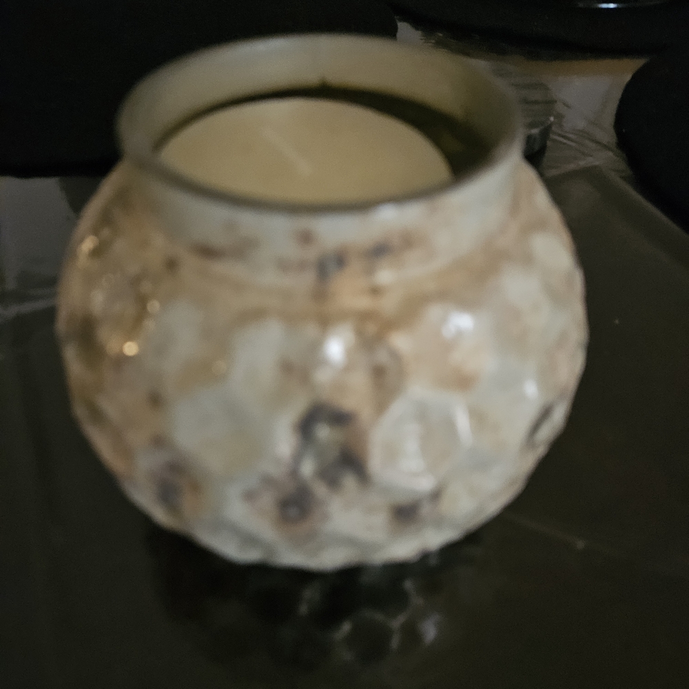Textured Cream and Brown Candle Holder